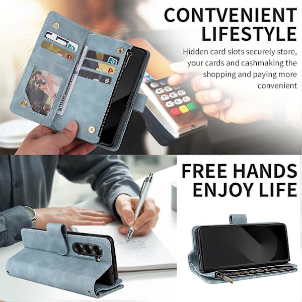 Fodral för Samsung Galaxy Z Fold6 5G med dragkedjeficka, läderfodral med axelrem Multicolor Style F