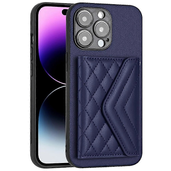 YB Läderbeläggning Serie-8 För iPhone 15 Pro Max Fodral RFID-blockerande Korthållare Telefonskal Multicolor Sapphire