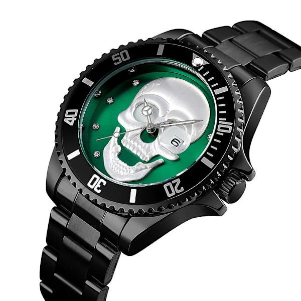 Skmei 9195 Mode Vandindlagt Borehovede Natlys Vandtæt Quartz Ur Stålrem Ur Black Green
