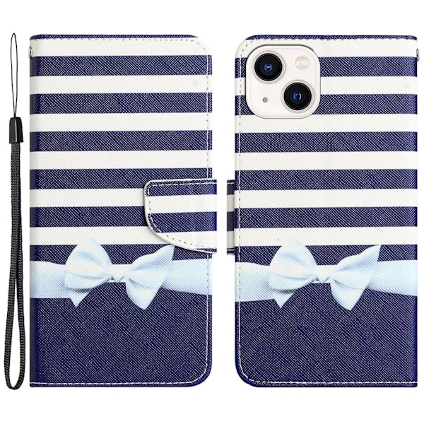 Til Iphone 15 Plus Folio Pu Læder Stand Wallet Case Mønster Print Telefon Cover Med Rem Bowknot