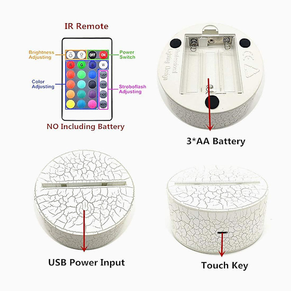 3D Illusion Natlampe Visuel Kreativ LED Skrivebordslampe Touch Kontrol 7 Farveskift Til Boligdekorationer Eller Børne Pige Feriegaver