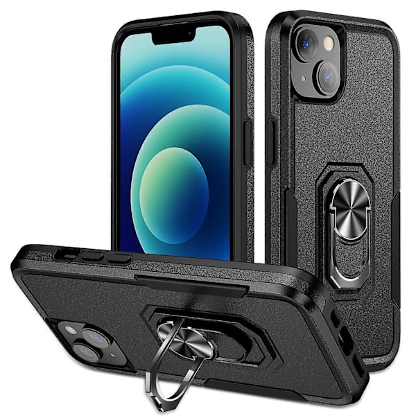 iPhone 15 PC+TPU Iskunkestävä Suojakuori Pudotussuojaava Puhelinkotelo Sormuksella ja Jalustalla Multicolor Style D
