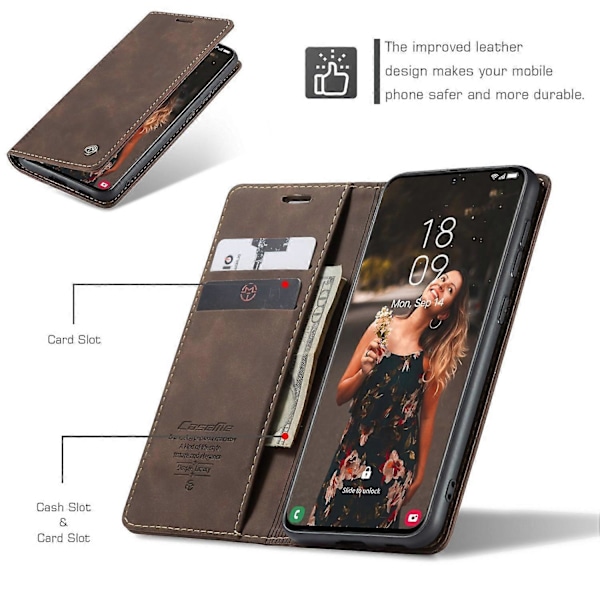 CASEME 013-serien Enkel plånboksdesign Automatiskt sug Läderfodral för Samsung Galaxy S21 FE Multicolor Style E