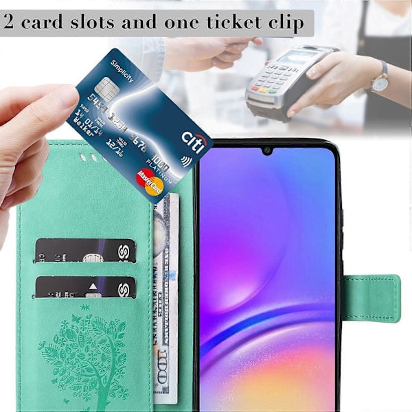 KT Imprinting Flower Series-3 til Samsung Galaxy A06 Etui Katte Træ Mønster Flip Læder Telefon Cover Multicolor Style B