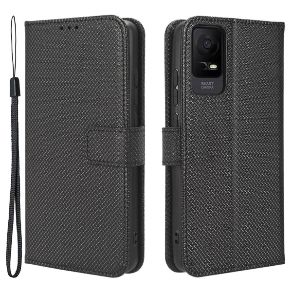 För Tcl Ion X Diamond Texture Läder Phone Case anti-scratch Cover Black