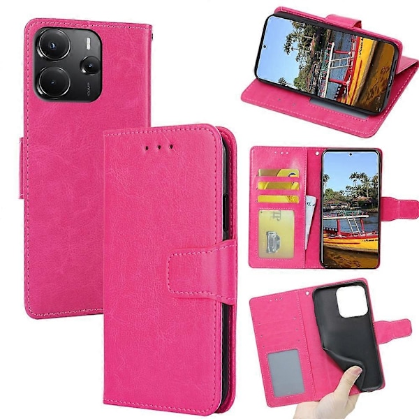 Plånboksfodral i PU-läder + TPU med vikbart stativ för Xiaomi Redmi Note 14 4G (164.84mm) Multicolor Rose