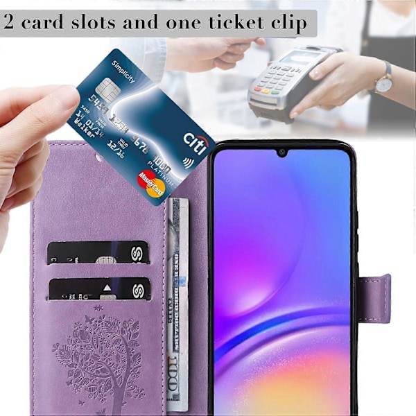 KT Imprinting Flower Series-3 til Samsung Galaxy A06 Etui Katte Træ Mønster Flip Læder Telefon Cover Multicolor Style C