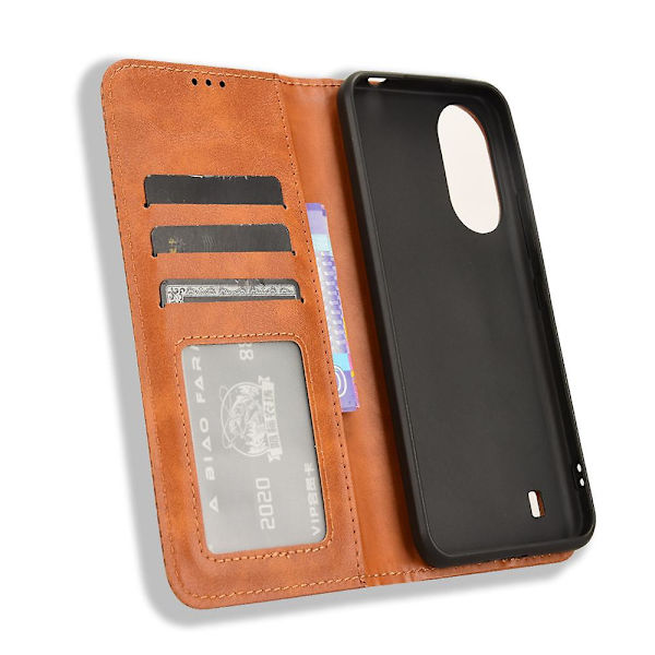 För Zte Blade A33s Case Stativ Retro Cover Brown