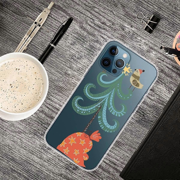 Til iPhone 16 Pro Max Cover Julemønster Print Blød TPU Telefon Cover - Sokker og Gaver Multicolor Bird on Tree