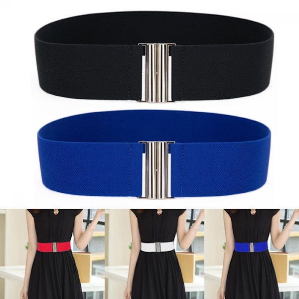 Sølv Spænde Bred Stretch Elastisk Korset Midjebælte Midjebånd Sort black