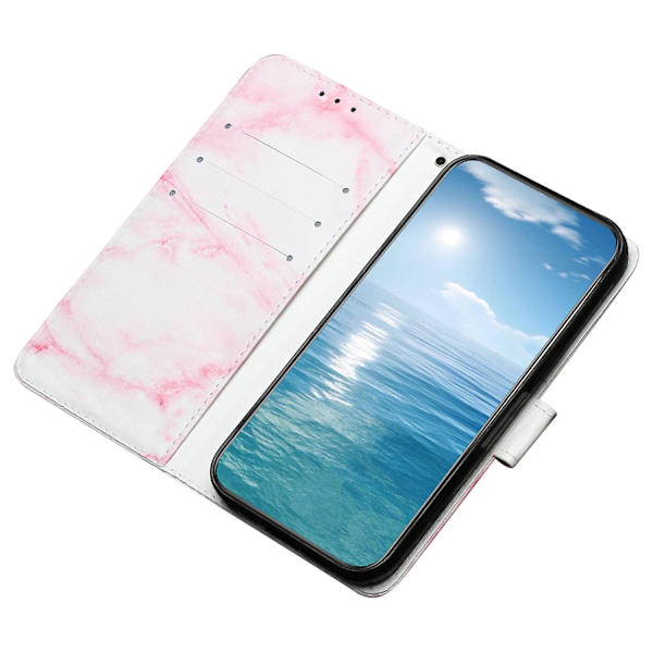 För Iphone 15 Pro Plånboksställ Pu Läder Phone case Mönster Utskrift Anti-dropp cover Pink Marble