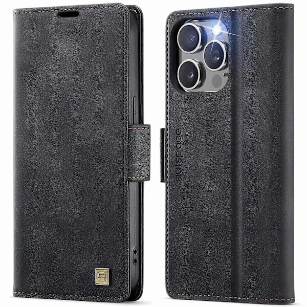 iPhone 14 Pro Max -kotelo AUTSPACE A11 RFID-suojattu retro nahkainen puhelinlompakkokotelo- Multicolor Black