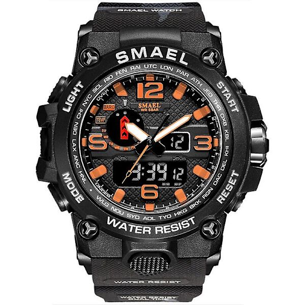 Smael Dual Display Digital Led Watch Pointer Typ Quartz Elektriska klockor Relogio Masculino Uomo Sportklocka 1545 CAMOORANGE