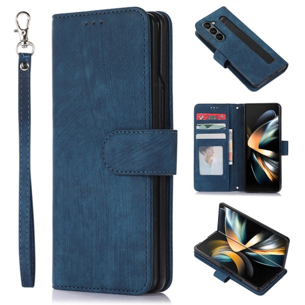 För Samsung Galaxy Z Fold5 5g Pu-läder+plånbok Phone case Stativ Skin-touch Cover Blue