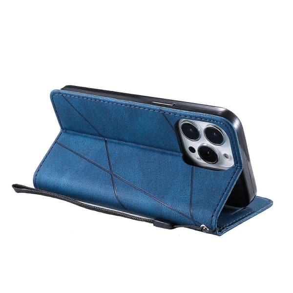 Magnetisk etui til iPhone 15 Pro med splejsningsdesign, pung og stativ Multicolor Style B