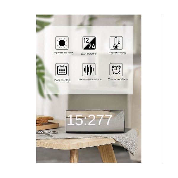 Röststyrning Spegel Väckarklocka Digital temperatur Dubbellarm Snooze Desktop Bordklocka Natt Må Red Light