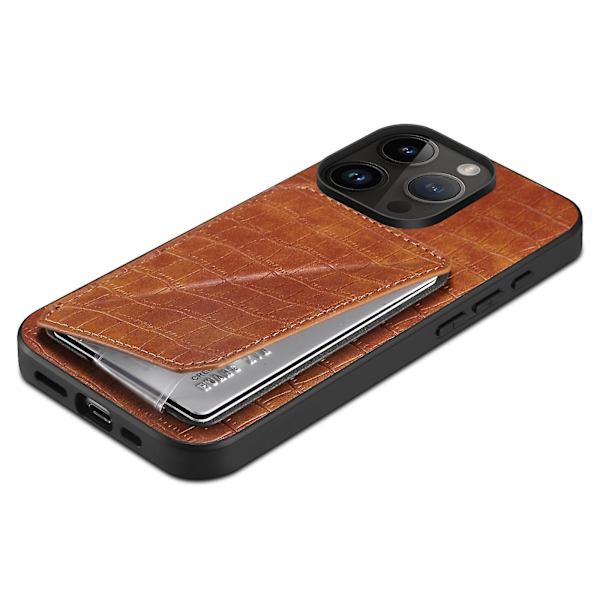 Pc + Tpu+ Pu Läder Phone case För Iphone 13 Pro Crocodile Texture Korthållare Stand Cover Brown