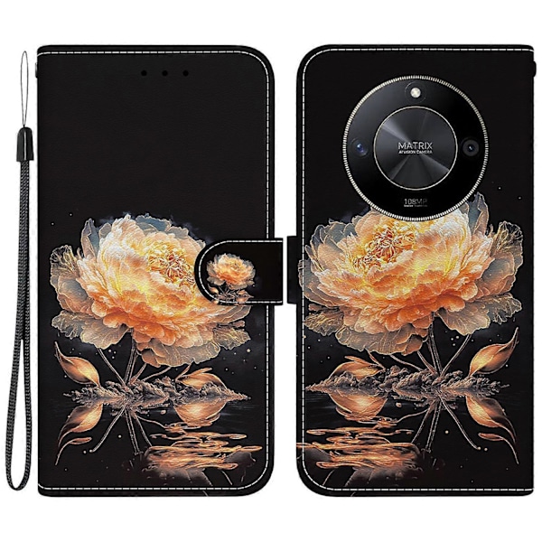 Plånboksfodral i läder med mönstertryck för Honor X9b 5G/Magic6 Lite 5G Multicolor Gold Peony