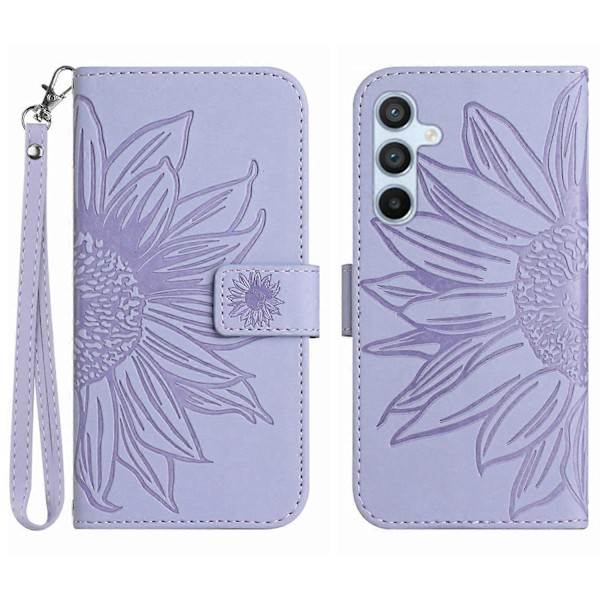 För Samsung Galaxy A35 5G Mobilskal Handledsrem Plånbok Solros Skydd Multicolor Style D