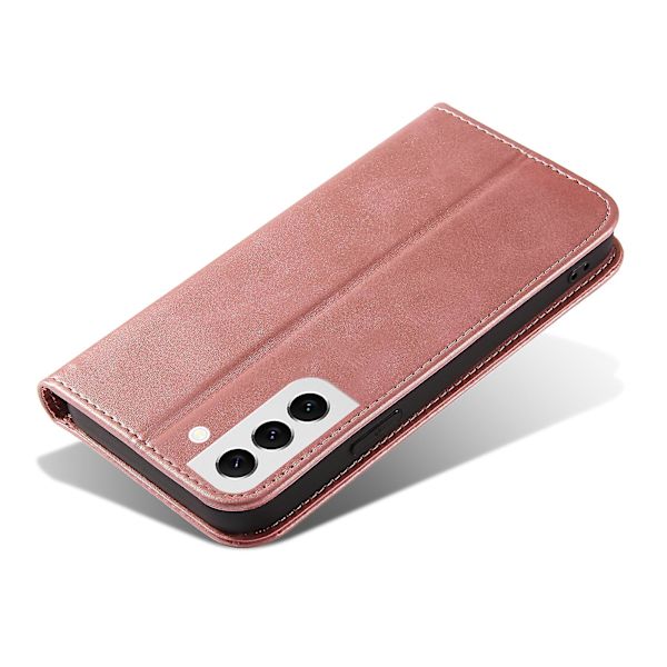 Fallsäkert phone case för Samsung Galaxy S21 Fe 5g , Pu läder plånboksställ Business Style Cover Rose Gold