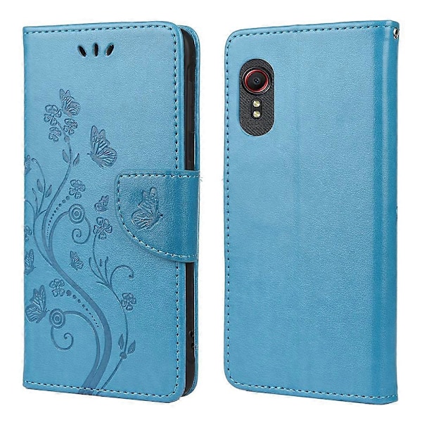Læder Wallet Stand Case med sommerfugle- og blomsterprint til Samsung Galaxy Xcover 5