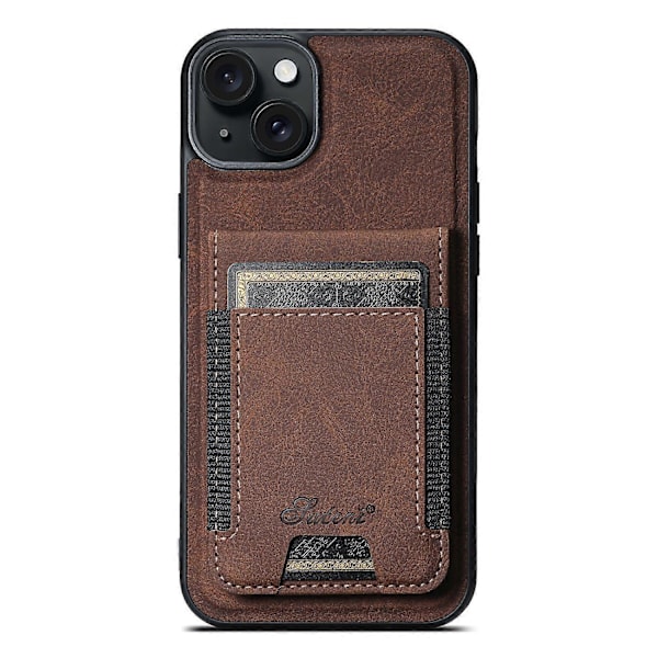SUTENI H17 Läderfodral för iPhone 15 Skal Stötsäkert Litchi Textur Magnetiskt Telefonskal Multicolor Brown