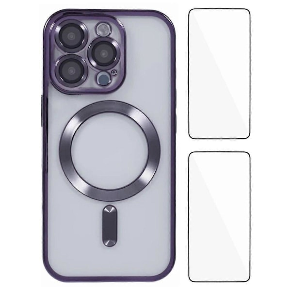 WANLONFENG Magnetiskt skal för iPhone 16 Pro Max, elektropläterad TPU-skal med linsskydd + 2 st härdat glas Multicolor Dark Purple