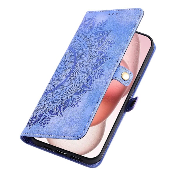Stil 016 Skinnfodral för iPhone 14 med Totemtryck och Plånbok - Svart Multicolor Purple