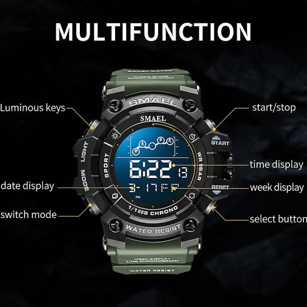 Sma 8082 Multifunktionell Timing Watch Vit Blå Pulver Black