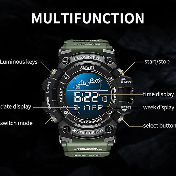 Sma 8082 Multifunktionelt Timing Ur Hvid Blå Pulver Green