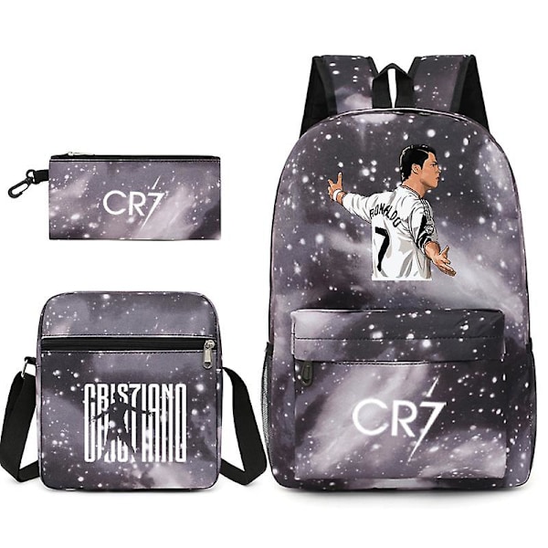 Fotbollsstjärna C Ronaldo Cr7 ryggsäck med printed runt studenten Tredelad ryggsäck. Starry grey 3 Starry grey 3 backpack