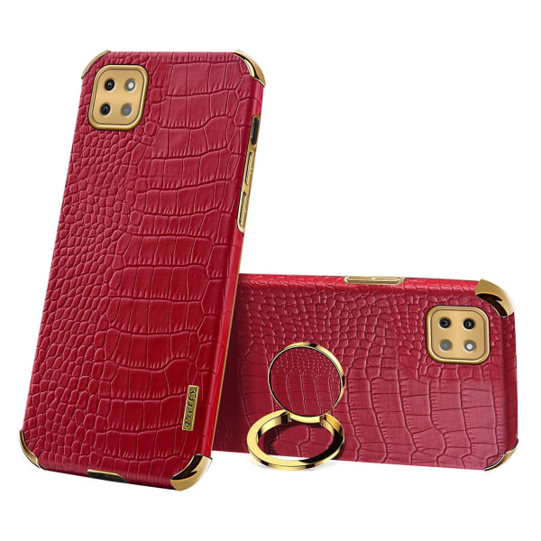 För Samsung Galaxy A22 5g (eu-version) Crocodile Texture Pu-läderbelagd TPU- case Galvaniseringsring Kickstand Cover Red