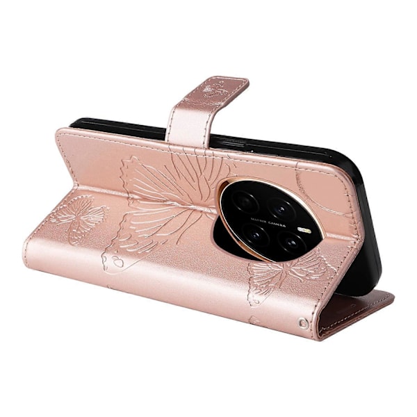 Fodral för Honor Magic7 5G, fjäril i läder, mobilskal - Roséguld