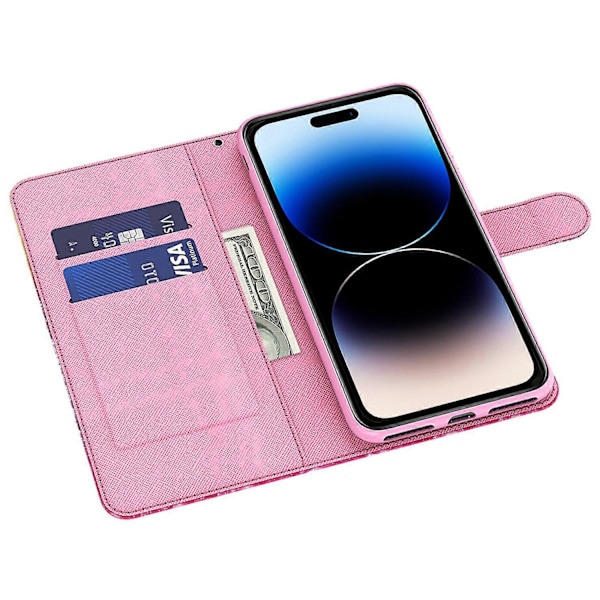 Plånboksfodral för iPhone 15 Pro, 3D-mönstertryck PU Läder Ställ Telefonskal med Rem