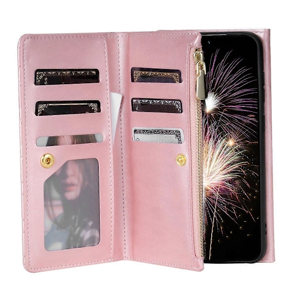 BKS-002 Plånboksfodral för Samsung Galaxy S24+ PU Läder Telefonfodral Handväska med Lång Rem Multicolor Rose Gold