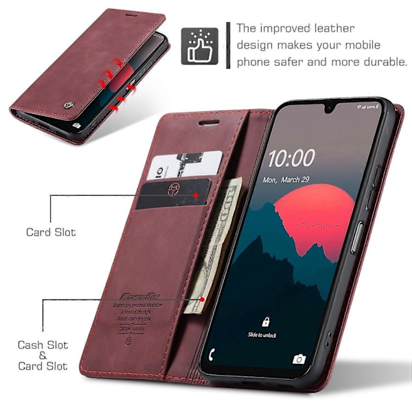 Til Samsung Galaxy A26 5G Case CASEME 013 Series Kortholder Stativ Læder Telefon Cover - Kaffe Multicolor Red