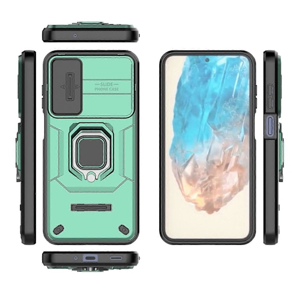Samsung Galaxy M35 5G -kotelo PC+TPU-jalustalla ja linssinsuojuksella Multicolor Style B