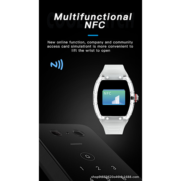 Vuxna Tonneau Shaped Clear Case Smartwatch, NFC-aktiverad watch Red