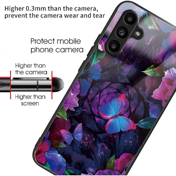 Samsung Galaxy A55 5G karkaistusta lasista valmistettu suojakuori TPU-kehyksellä ja kuviolla Multicolor Colorful Butterflies