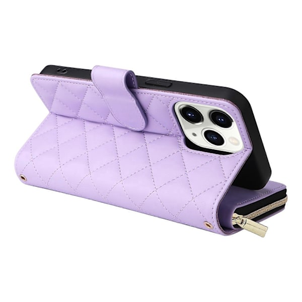 Til iPhone 11 Pro Max Etui Lynlås Pung Rhombus Telefon Læder Cover med Skulderrem Multicolor Style E
