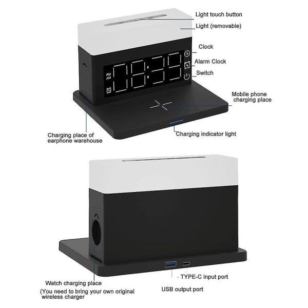15w 4in1 Fast Wireless Charr D For 13 12 11 Xr Led-lampa Med Alarm C För