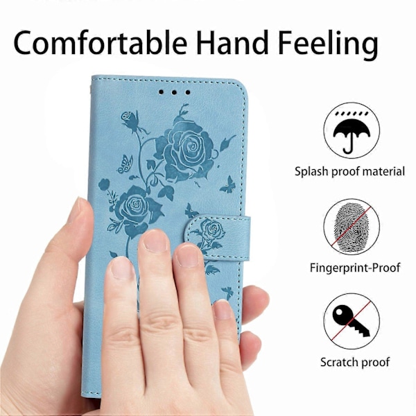 Til Samsung Galaxy A56 5G Wallet Case Rose Mønster Præget Læder Flip Stand Telefon Cover Multicolor Sky Blue