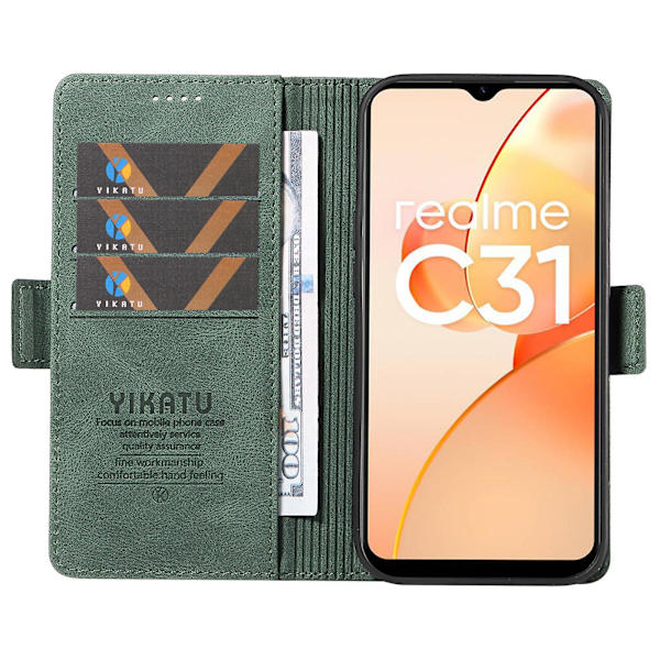 Pu Phone case för Realme C31 Wallet Skin-touch Flip Stand Cover Green