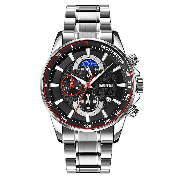 Skmei 9250 Herre Månfase Stopur Dato Quartz Ur Silver Black