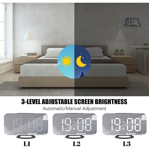 Digitalt Vækkeur, Stort LED Display, Med USB Oplader, Snooze Funktion Dæmpet Tilstand Vægophæng Ved Siden Af Skrivebordsur Til Soveværelse (sort) - 2023
