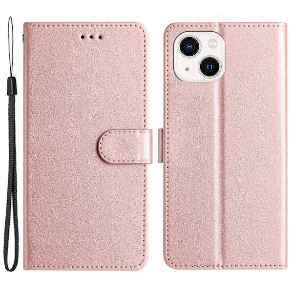 iPhone 15 Plus PU-nahka+TPU Lompakkokotelo Jalustalla ja Hihnalla, Silkkikuvio Multicolor Style A