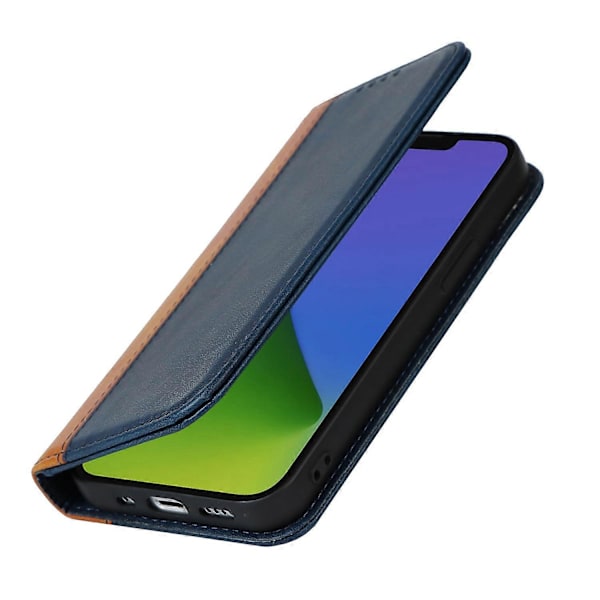 PU-skinndeksel til iPhone 15 Plus, tofarget skjøting, ripebestandig stativ lommebokdeksel Multicolor Style A