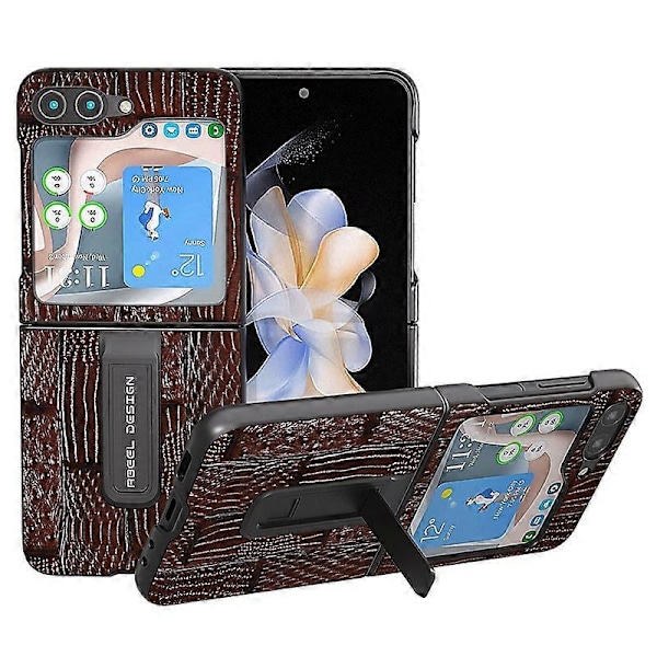 Samsung Galaxy Z Flip5 5G Mahjong -kuvioinen jalustakotelo aitoa lehmännahkaa + PC-puhelinkotelo Multicolor Style A