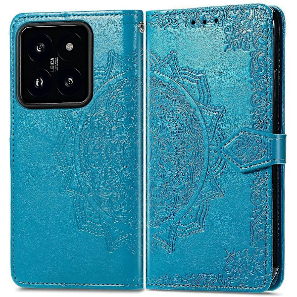 Til Xiaomi 14T Etui Mandala Præget Design Læder Wallet Telefon Cover - Grøn Multicolor Blue