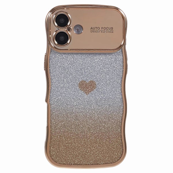Skal för iPhone 16 Plus Kärlekshjärta Gradient Glitter TPU Telefonfodral Elektropläterad Krullig Ram Multicolor Style D